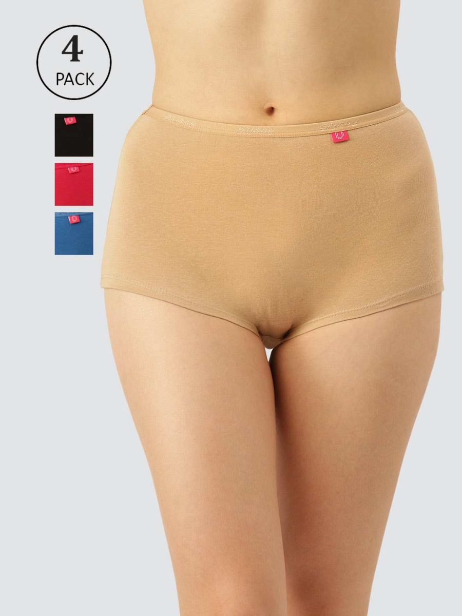 Dollar Missy Pack of 4 Women's Cotton with Spandex Solid Inner Elasticated Boy Shorts Panty