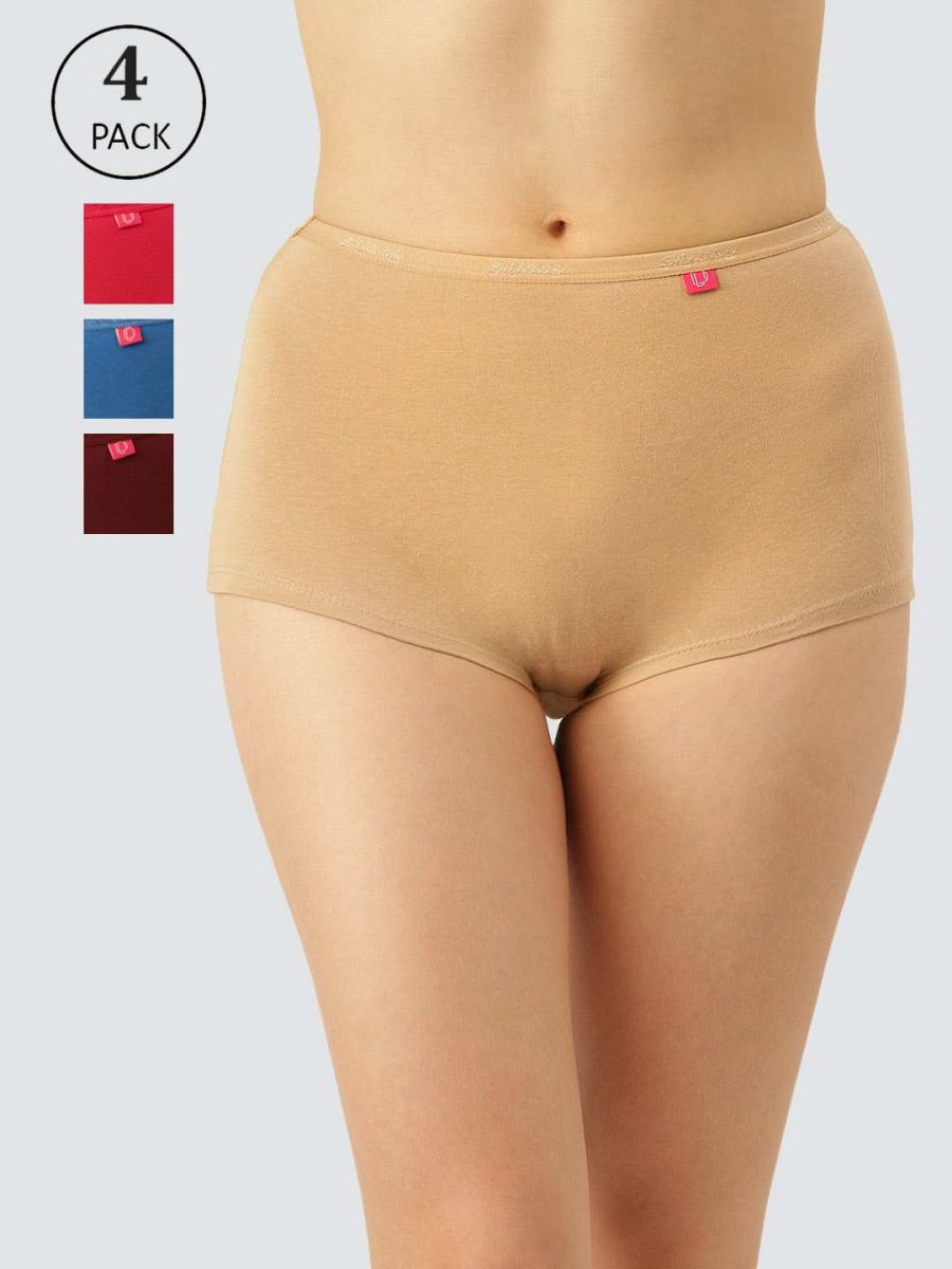 Dollar Missy Pack of 4 Women's Cotton with Spandex Solid Inner Elasticated Boy Shorts Panty