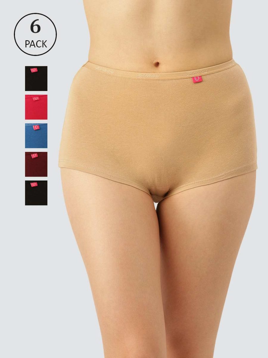 Dollar Missy Pack of 6 Women's Cotton with Spandex Solid Inner Elasticated Boy Shorts Panty