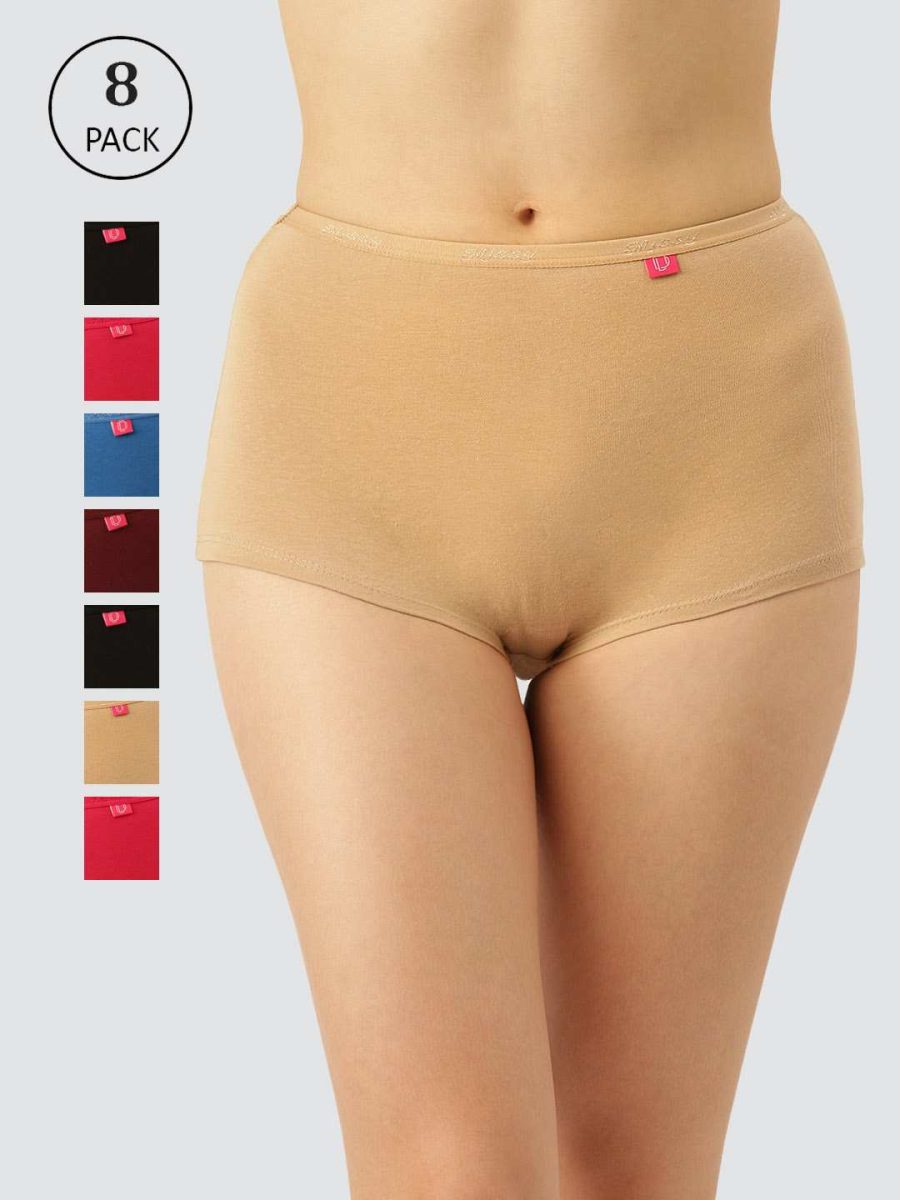 Dollar Missy Pack of 8 Women's Cotton with Spandex Solid Inner Elasticated Boy Shorts Panty