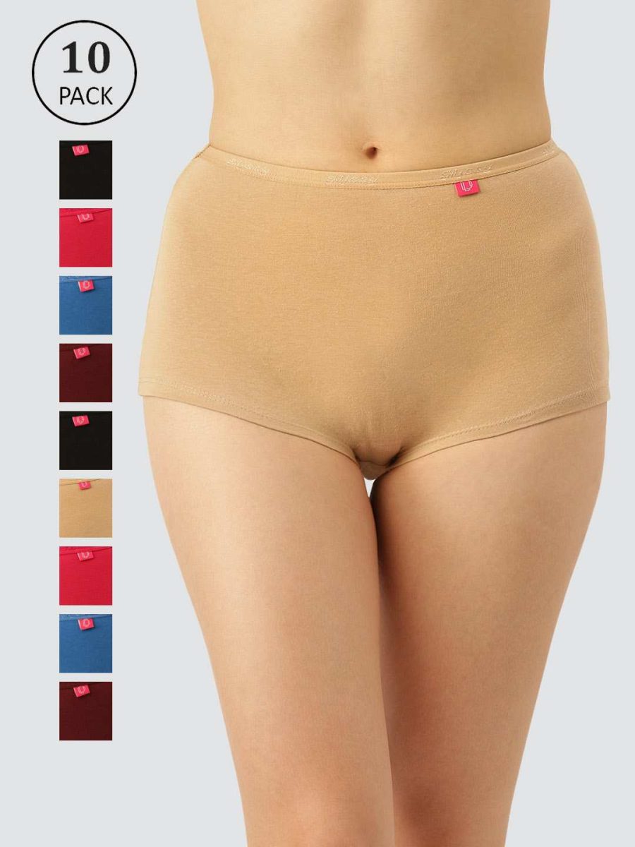 Dollar Missy Pack of 10 Women's Cotton with Spandex Solid Inner Elasticated Boy Shorts Panty