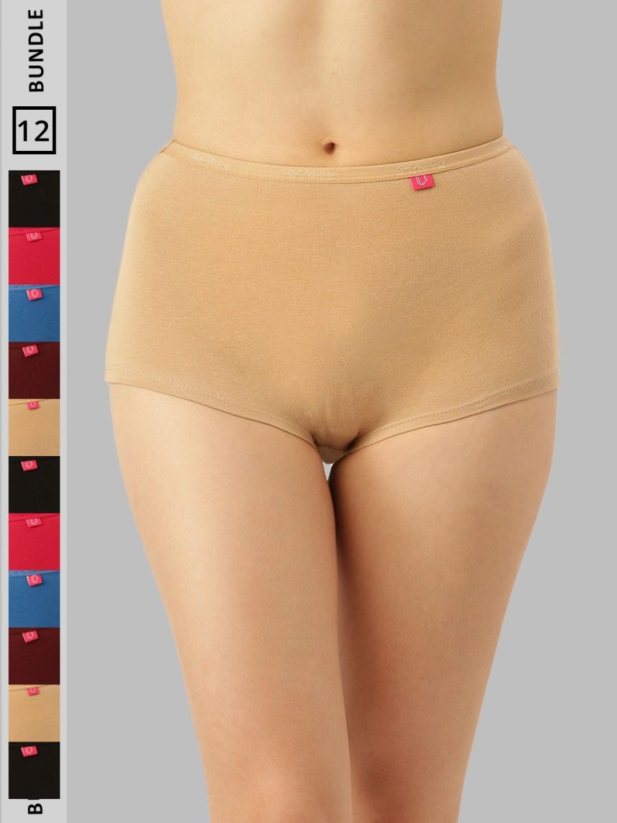Dollar Missy Pack of 12 Women's Cotton with Spandex Solid Inner Elasticated Boy Shorts Panty