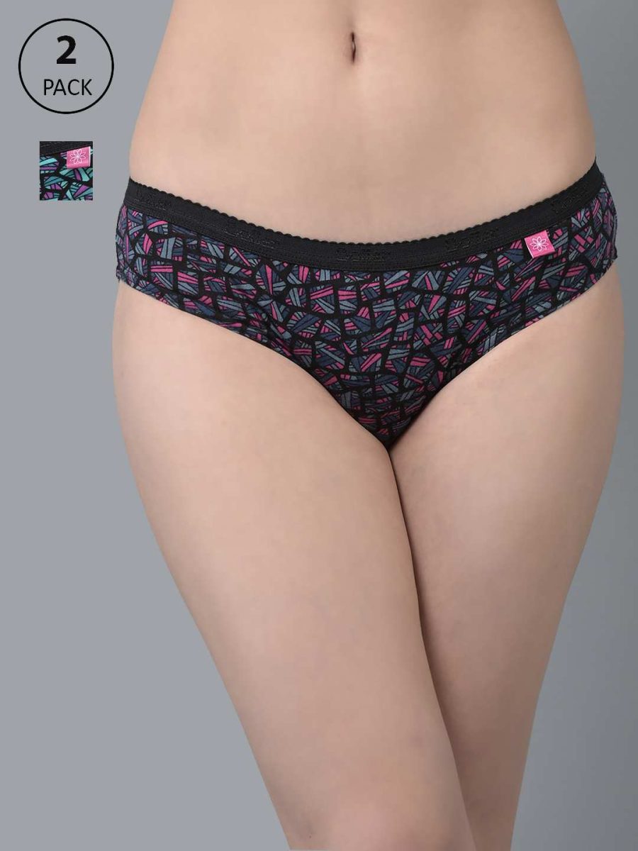 Dollar Missy Pack of 2 Women's Combed Cotton Deep Printed Outer Elasticated Bikini Panty