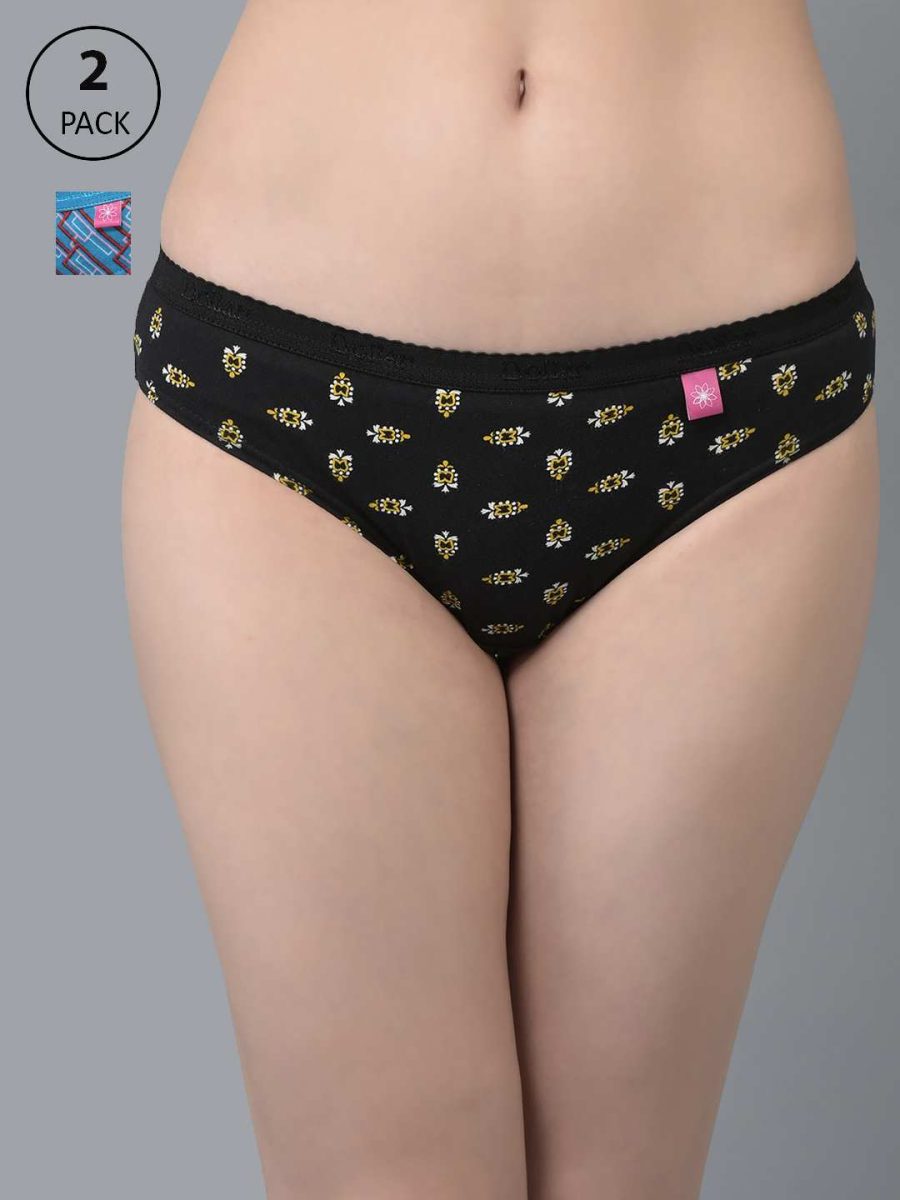 Dollar Missy Pack of 2 Women's Combed Cotton Deep Printed Outer Elasticated Bikini Panty
