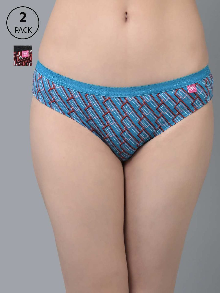 Dollar Missy Pack of 2 Women's Combed Cotton Deep Printed Outer Elasticated Bikini Panty