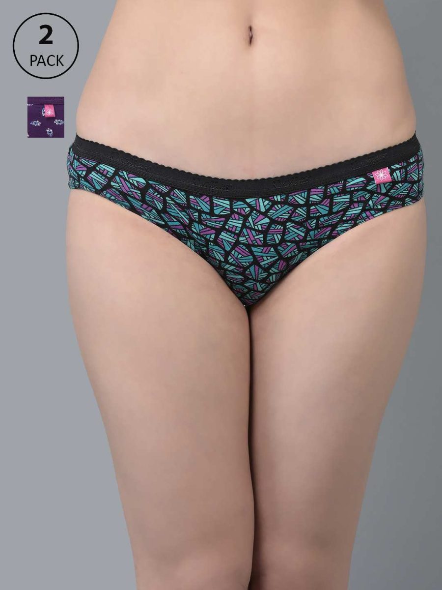 Dollar Missy Pack of 2 Women's Combed Cotton Deep Printed Outer Elasticated Bikini Panty