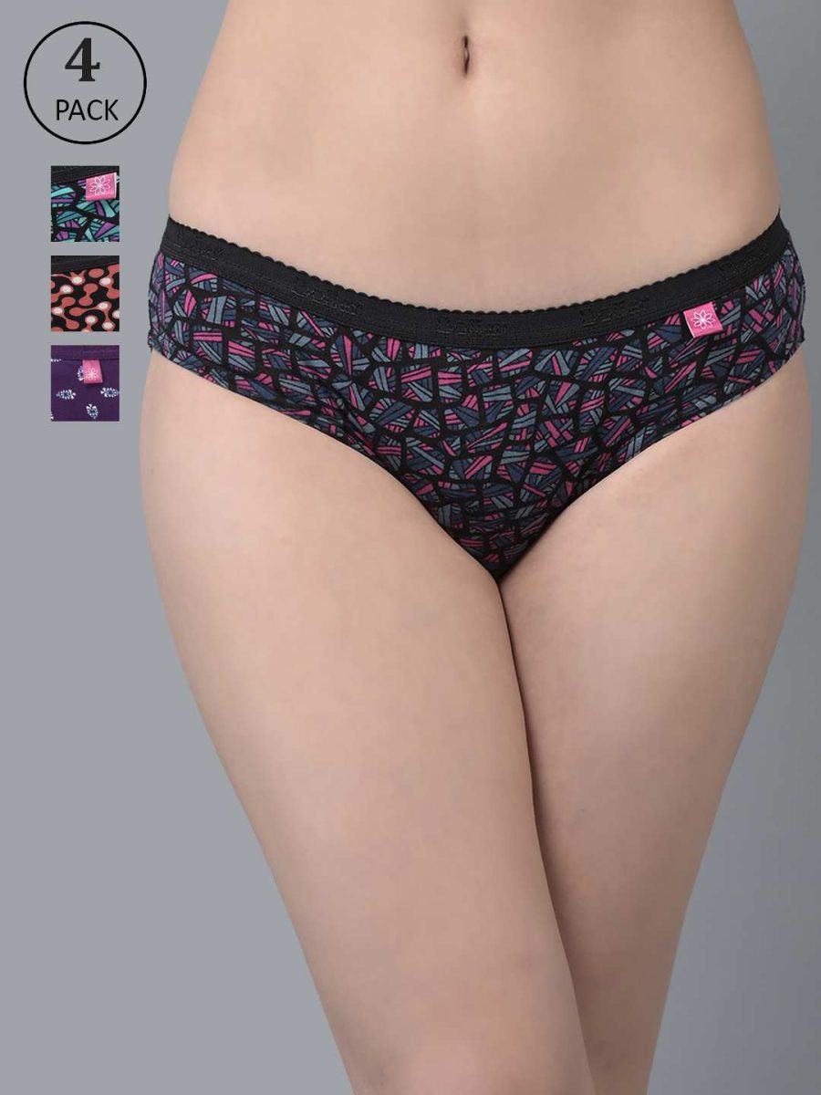 Dollar Missy Pack of 4 Women's Combed Cotton Deep Printed Outer Elasticated Bikini Panty