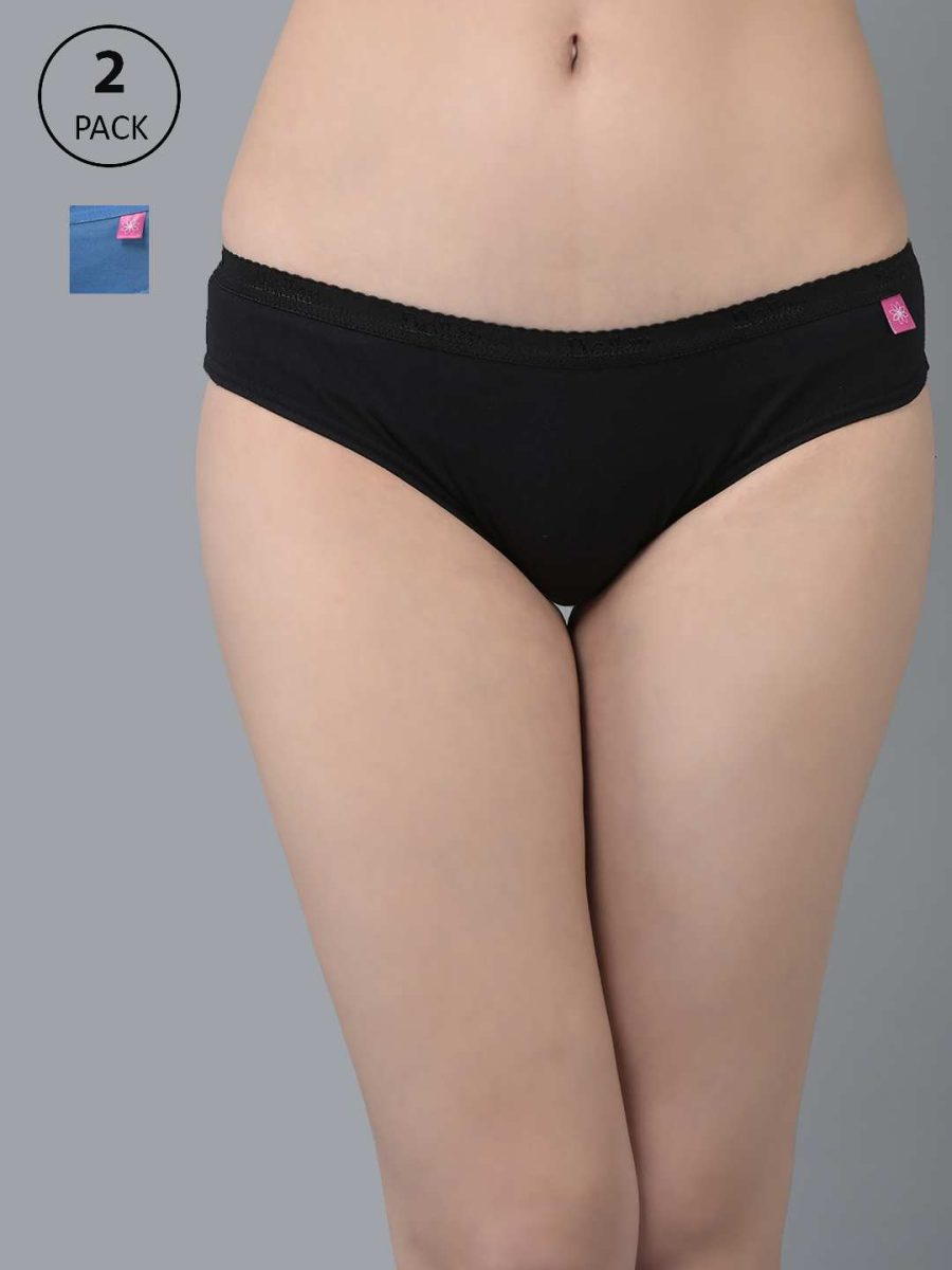 Dollar Missy Pack of 2 Women's Combed Cotton Solid Outer Elasticated Bikini Panty