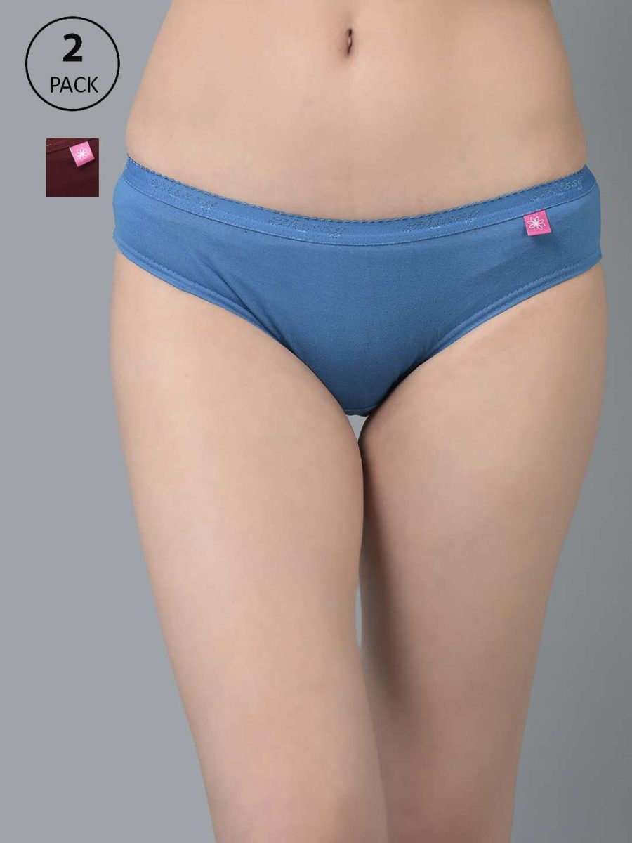 Dollar Missy Pack of 2 Women's Combed Cotton Solid Outer Elasticated Bikini Panty