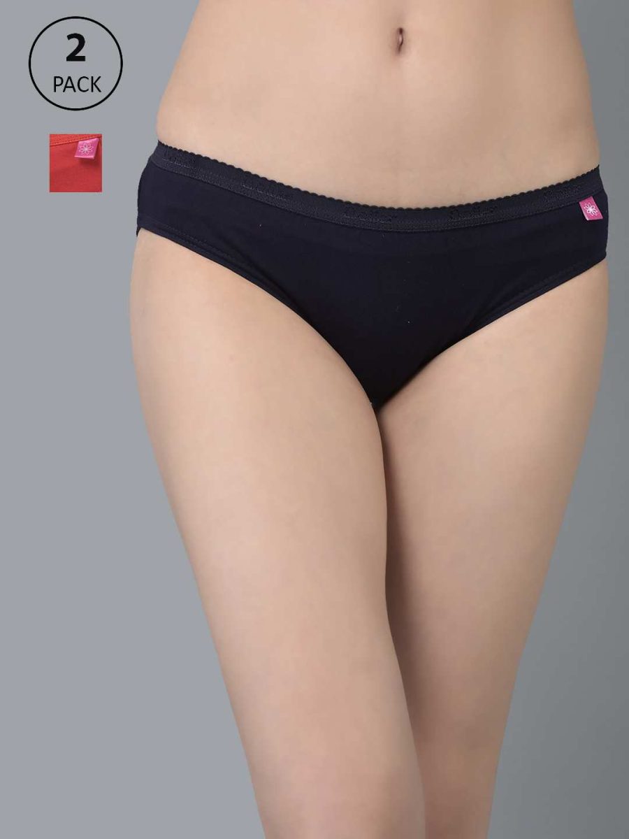 Dollar Missy Pack of 2 Women's Combed Cotton Solid Outer Elasticated Bikini Panty