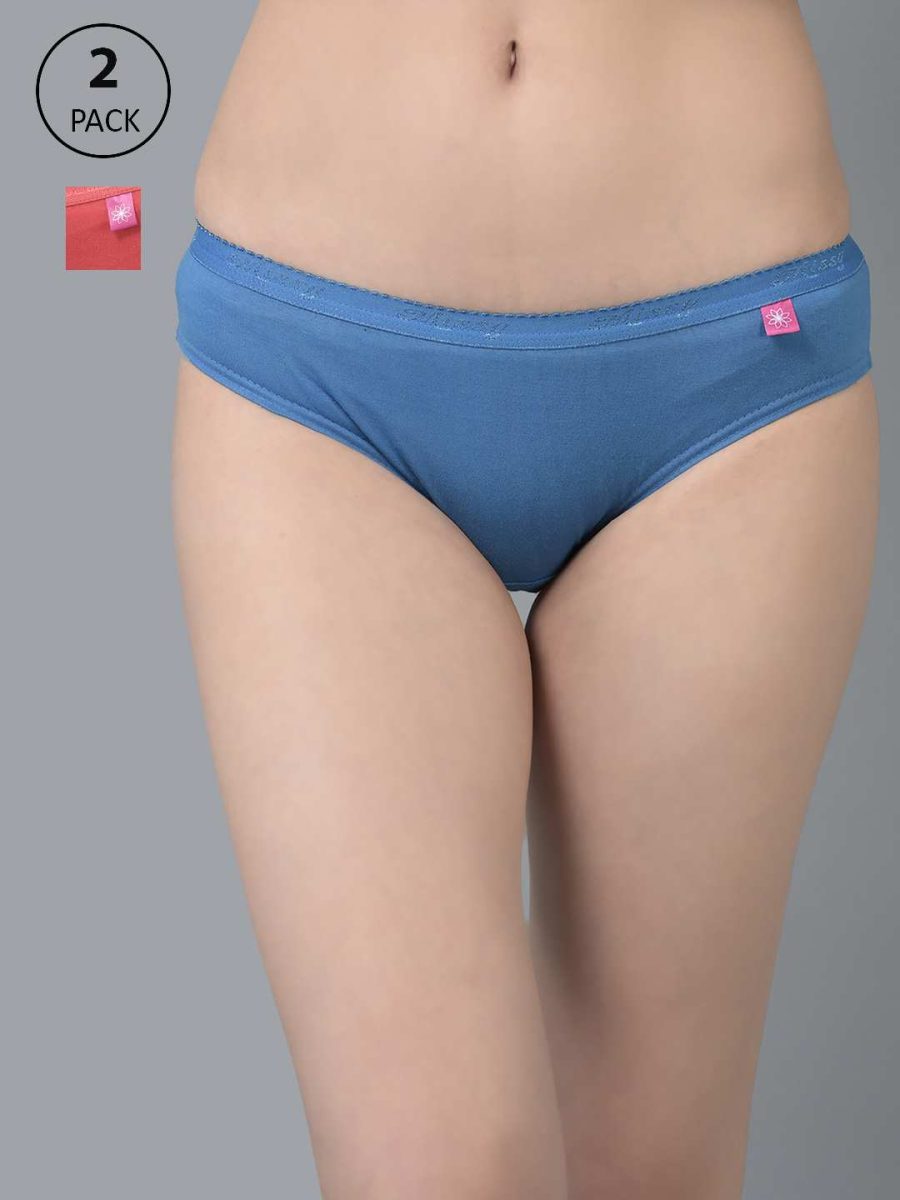 Dollar Missy Pack of 2 Women's Combed Cotton Solid Outer Elasticated Bikini Panty