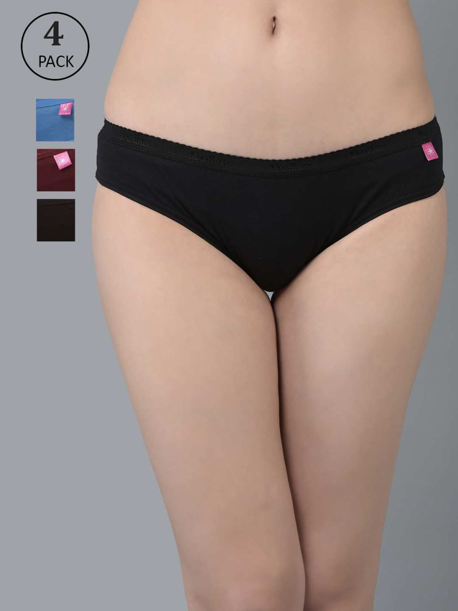 Dollar Missy Pack of 4 Women's Combed Cotton Solid Outer Elasticated Bikini Panty