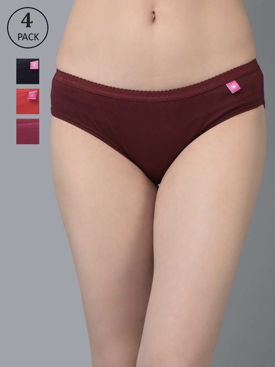 Dollar Missy Pack of 4 Women's Combed Cotton Solid Outer Elasticated Bikini Panty