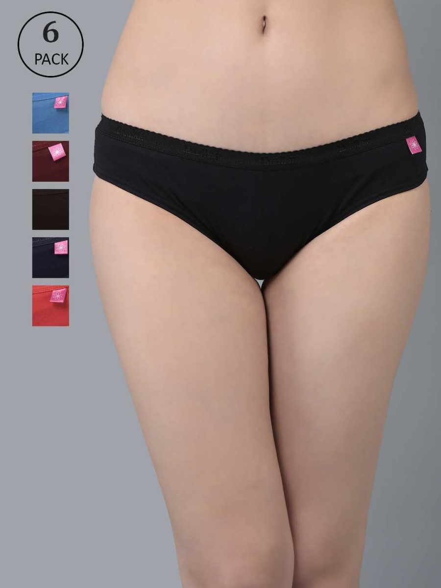 Dollar Missy Pack of 6 Women's Combed Cotton Solid Outer Elasticated Bikini Panty
