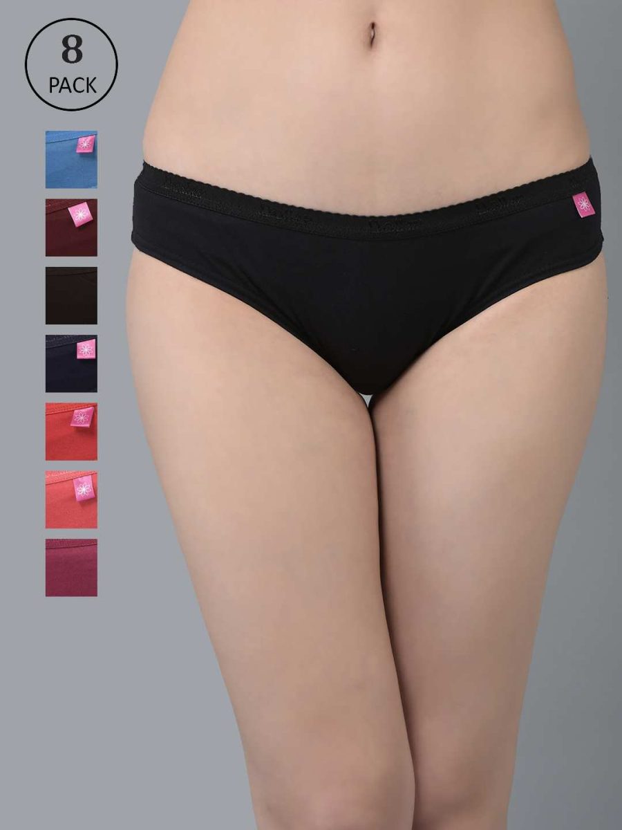 Dollar Missy Pack of 8 Women's Combed Cotton Solid Outer Elasticated Bikini Panty