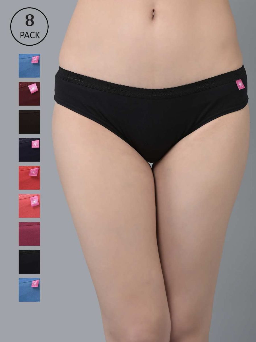 Dollar Missy Pack of 10 Women's Combed Cotton Solid Outer Elasticated Bikini Panty