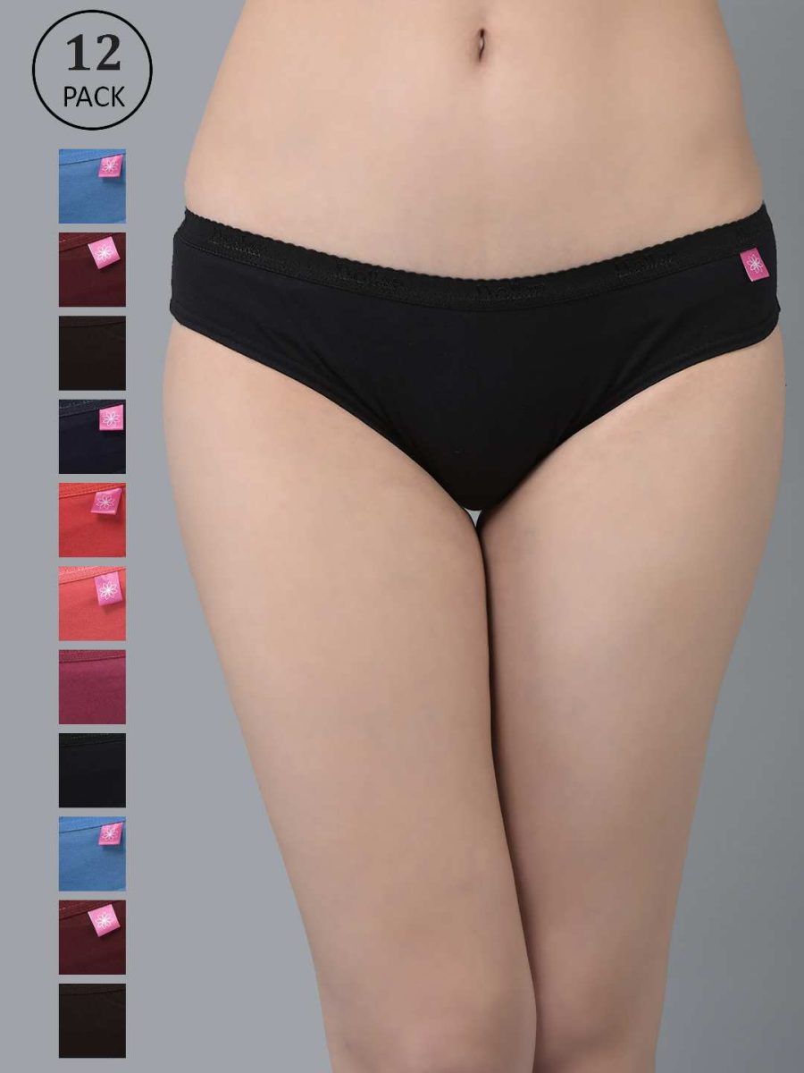 Dollar Missy Pack of 12 Women's Combed Cotton Solid Outer Elasticated Bikini Panty