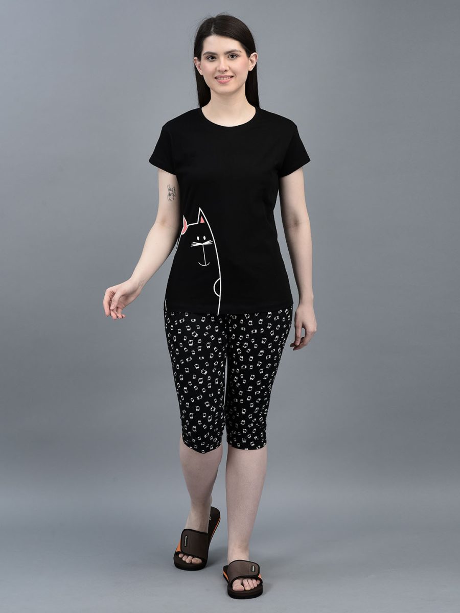 Dollar MIssy  Women's Combed Cotton T-Shirt  Capri Night Suit