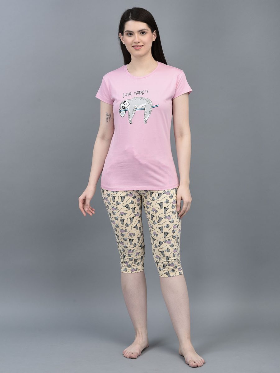 Dollar MIssy  Women's Combed Cotton T-Shirt  Capri Night Suit