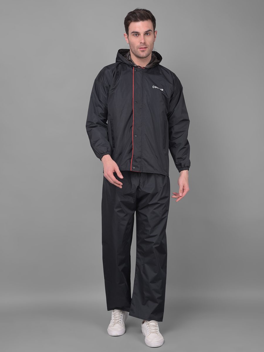 Dollar Rainguard Men's PVC Full Sleeve Solid Reversible Raincoat Set With Adjustable Hood and Pocket