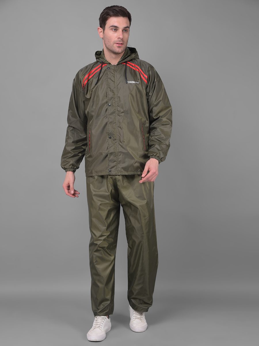 Dollar Rainguard Men's PVC Full Sleeve Solid Reversible Raincoat Set With Adjustable Hood and Pocket