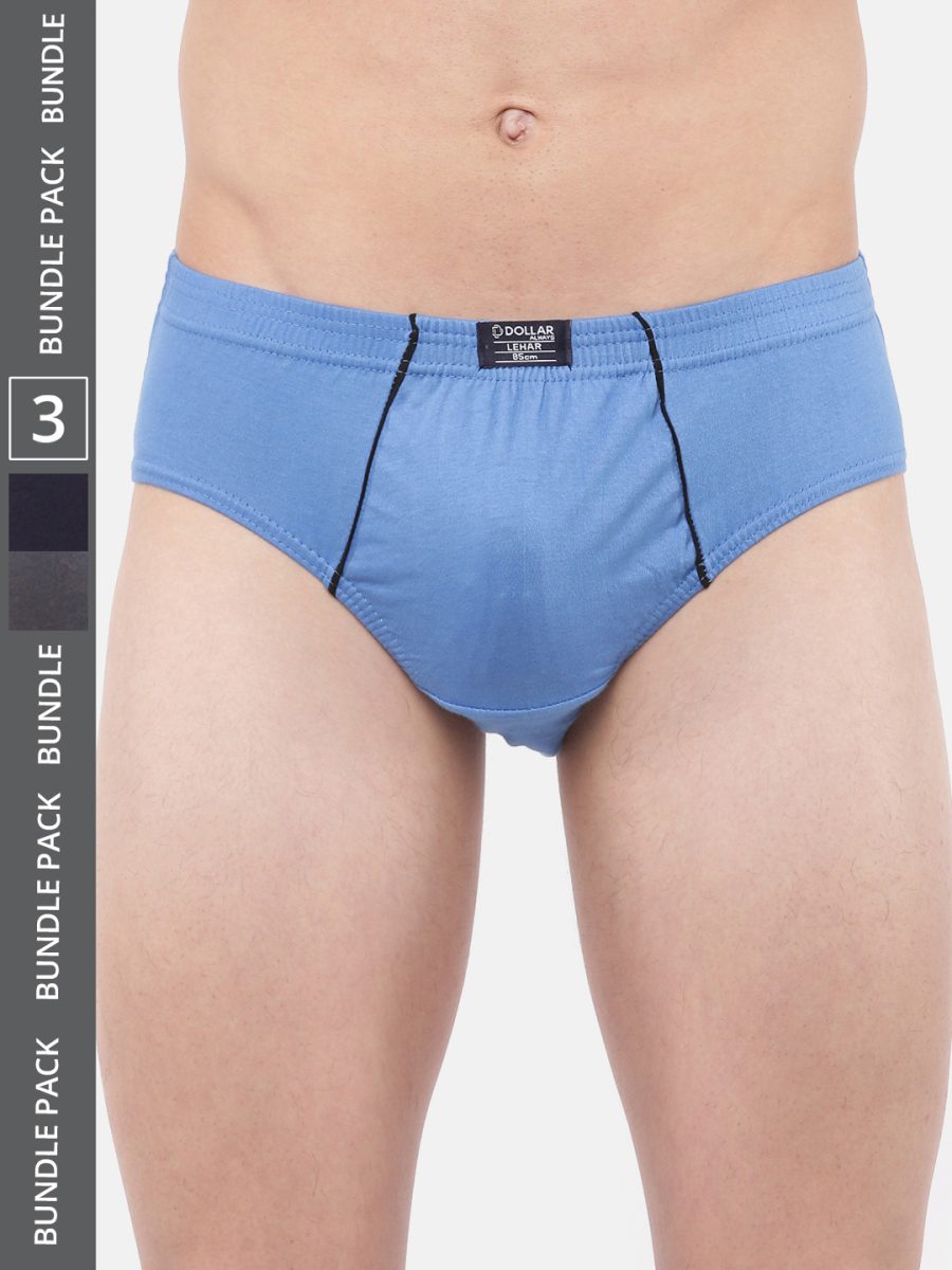 Dollar Lehar Men's Assorted Pack of 3 Super Combed Cotton Brief