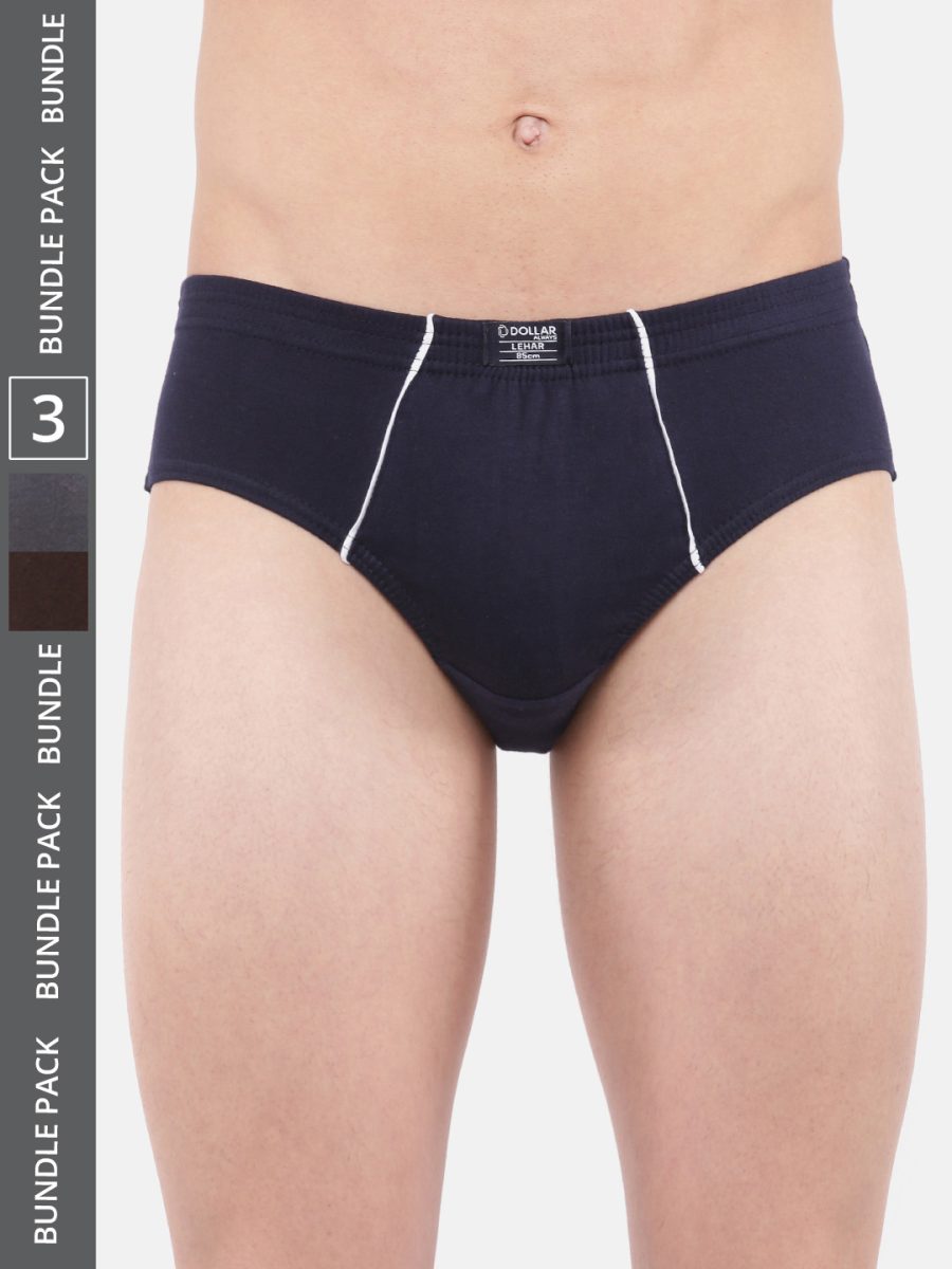 Dollar Lehar Men's Assorted Pack of 3 Super Combed Cotton Brief