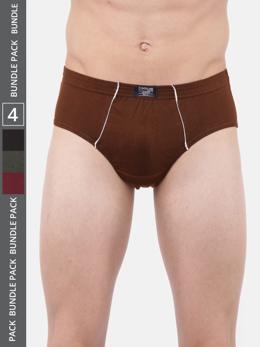 Dollar Lehar Men's Assorted Pack of 4 Super Combed Cotton Brief