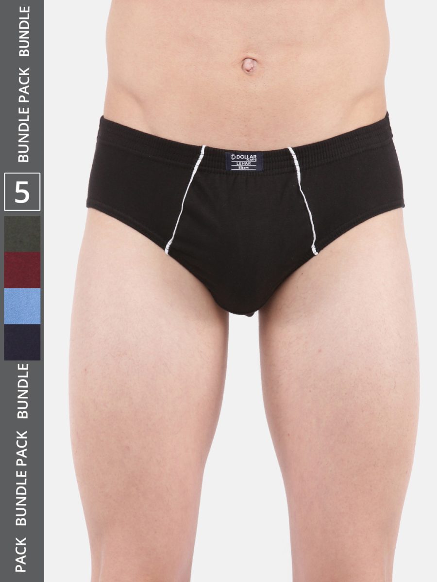Dollar Lehar Men's Assorted Pack of 5 Super Combed Cotton Brief