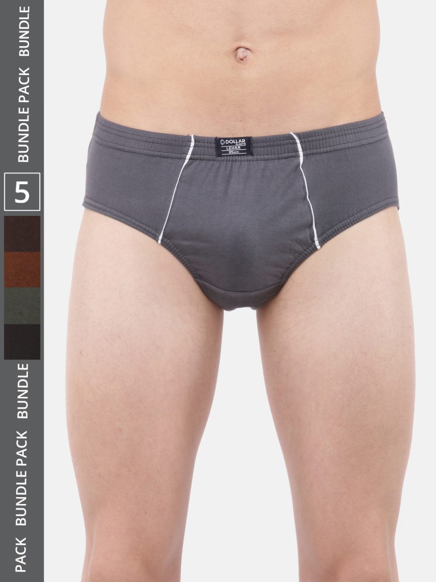 Dollar Lehar Men's Assorted Pack of 5 Super Combed Cotton Brief