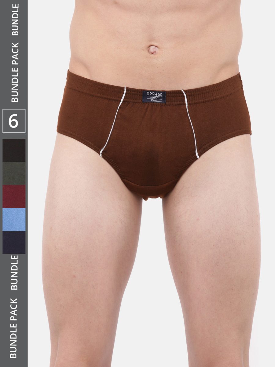 Dollar Lehar Men's Assorted Pack of 6 Super Combed Cotton Brief