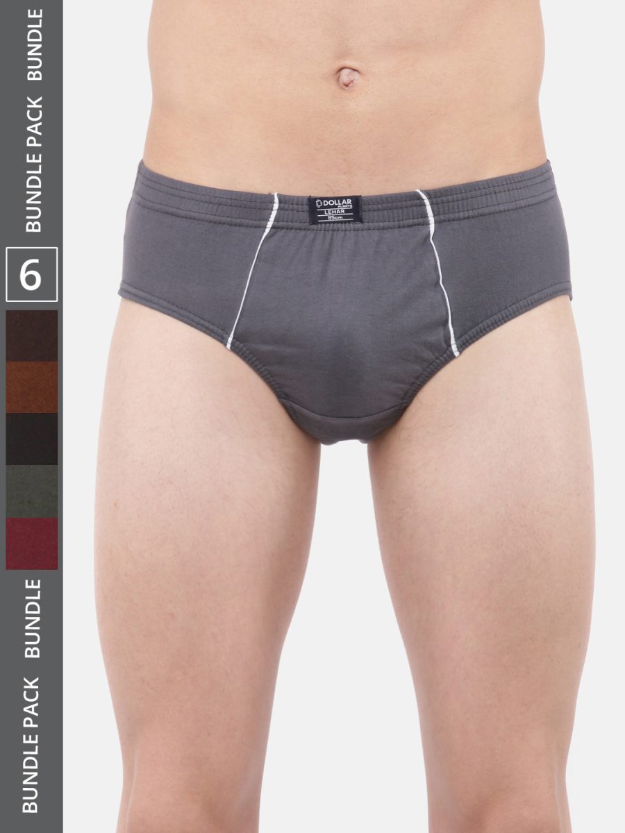 Dollar Lehar Men's Assorted Pack of 6 Super Combed Cotton Brief
