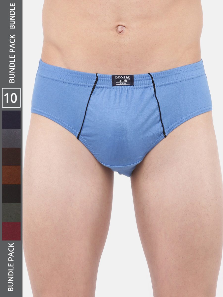 Dollar Lehar Men's Assorted Pack of 10 Super Combed Cotton Brief