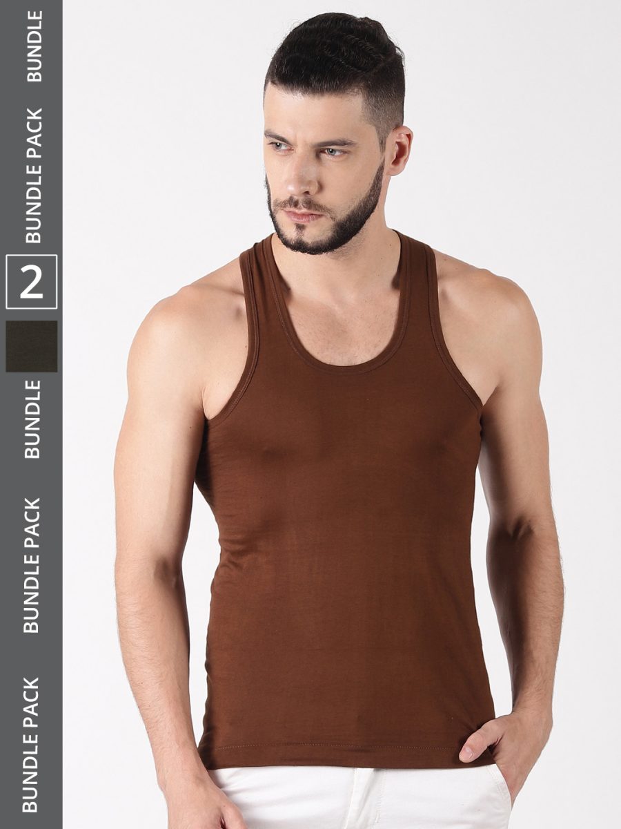Dollar Lehar Men's Assorted Pack of 2 Combed Cotton Vest