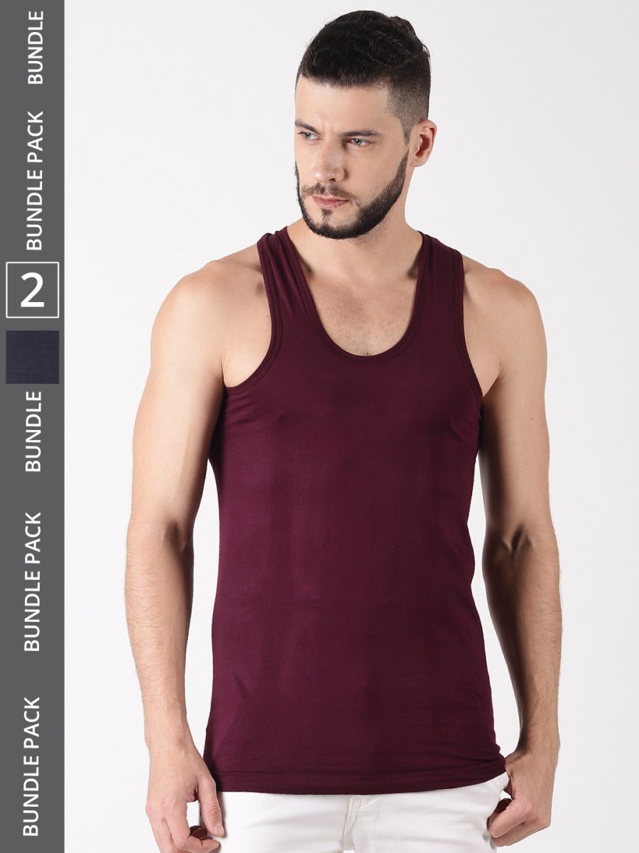 Dollar Lehar Men's Assorted Pack of 2 Combed Cotton Vest