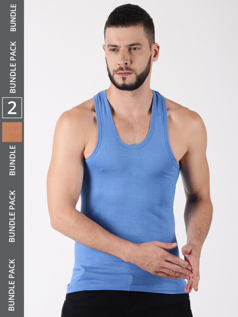Dollar Lehar Men's Assorted Pack of 2 Combed Cotton Vest