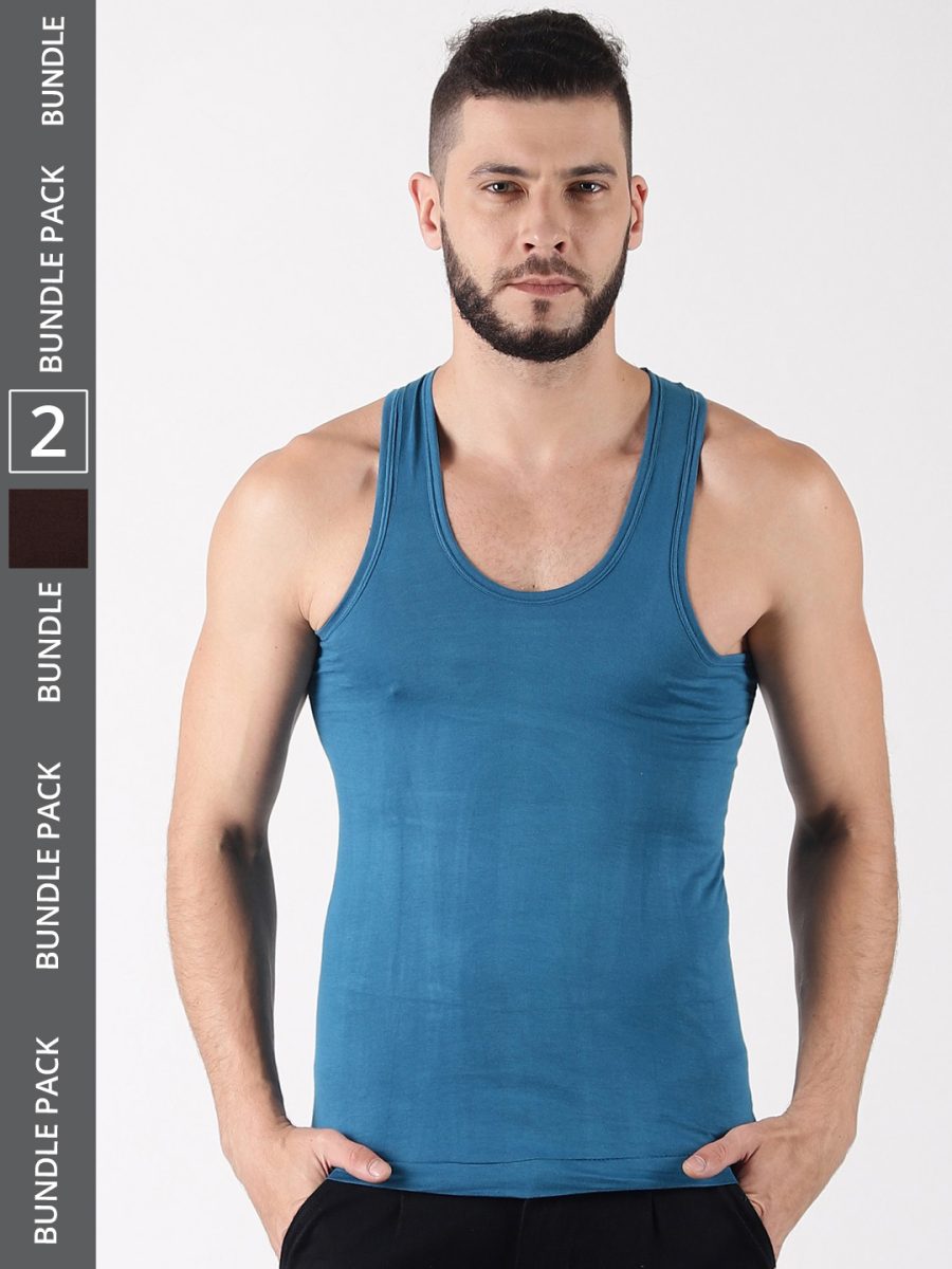 Dollar Lehar Men's Assorted Pack of 2 Combed Cotton Vest