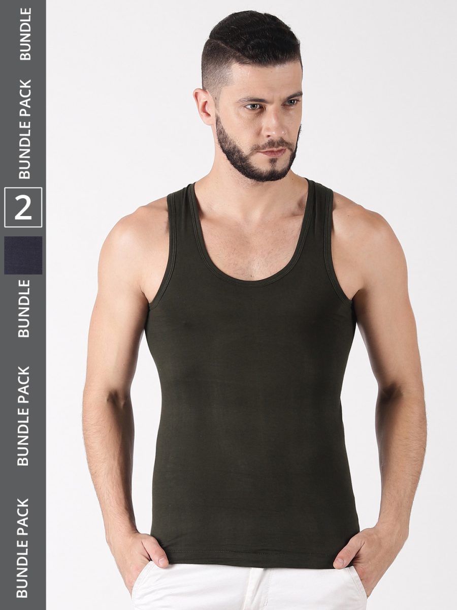 Dollar Lehar Men's Assorted Pack of 2 Combed Cotton Vest