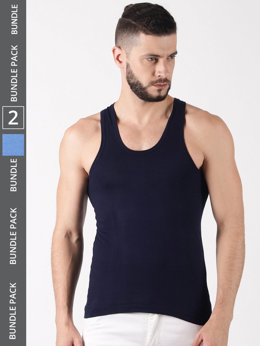 Dollar Lehar Men's Assorted Pack of 2 Combed Cotton Vest