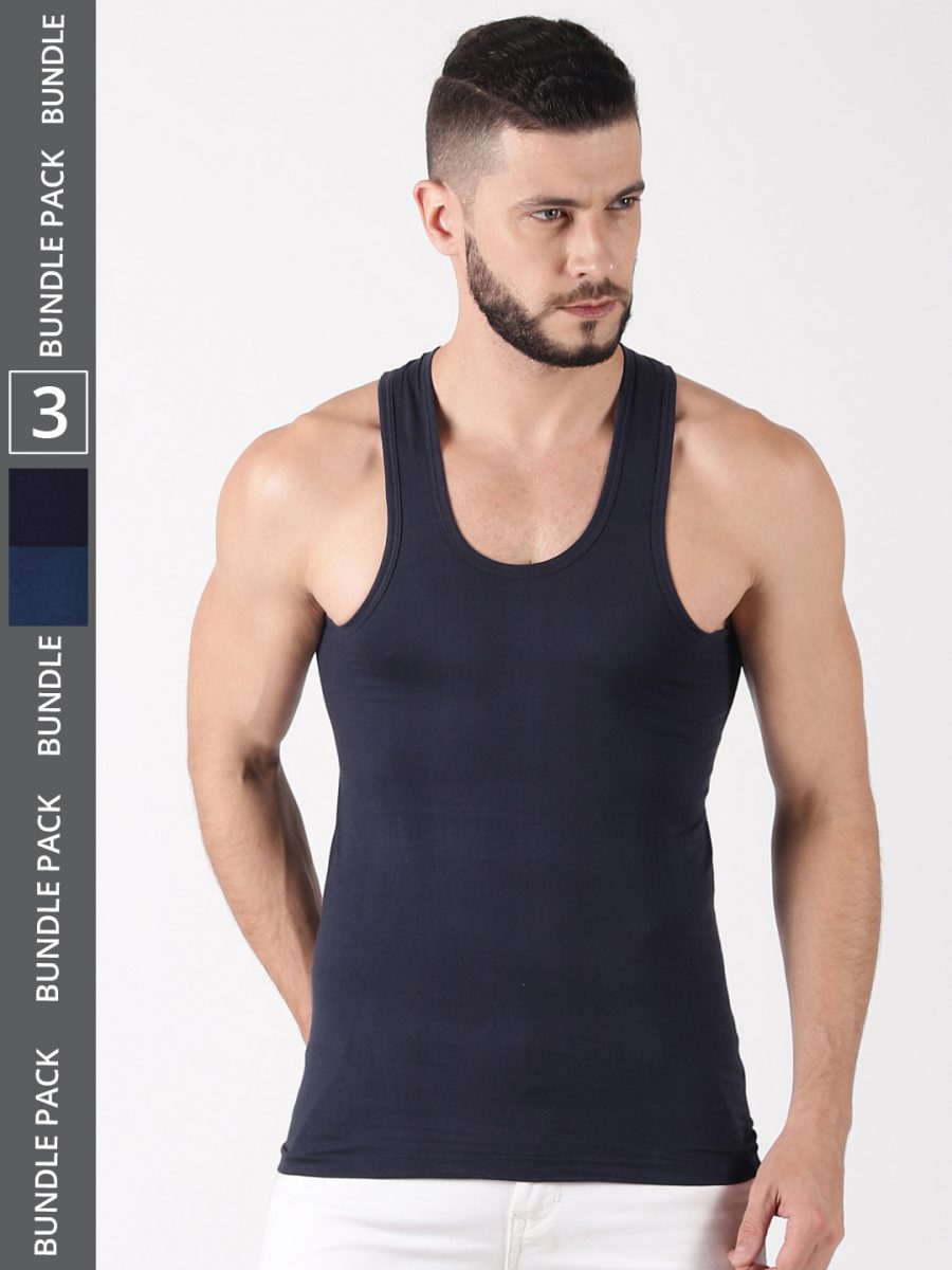 Dollar Lehar Men's Assorted Pack of 3 Combed Cotton Vest