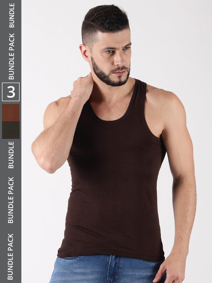 Dollar Lehar Men's Assorted Pack of 3 Combed Cotton Vest