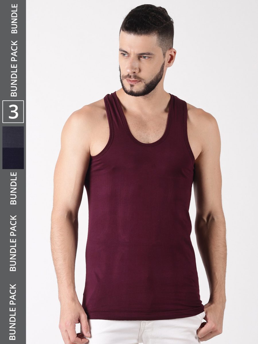 Dollar Lehar Men's Assorted Pack of 3 Combed Cotton Vest