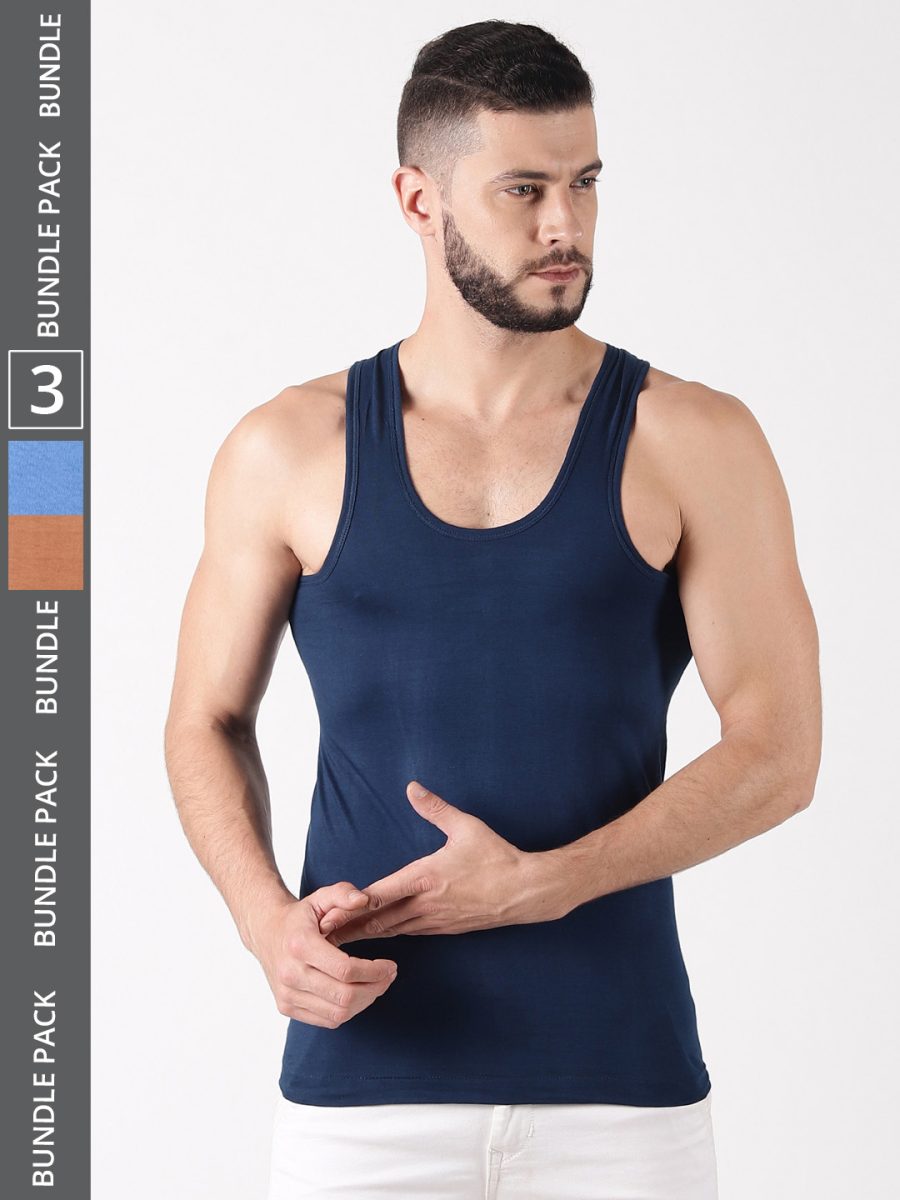 Dollar Lehar Men's Assorted Pack of 3 Combed Cotton Vest