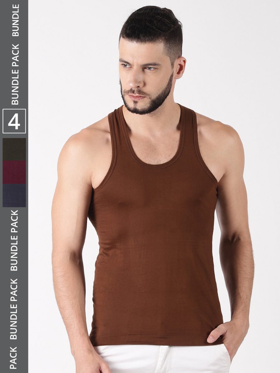 Dollar Lehar Men's Assorted Pack of 4 Combed Cotton Vest