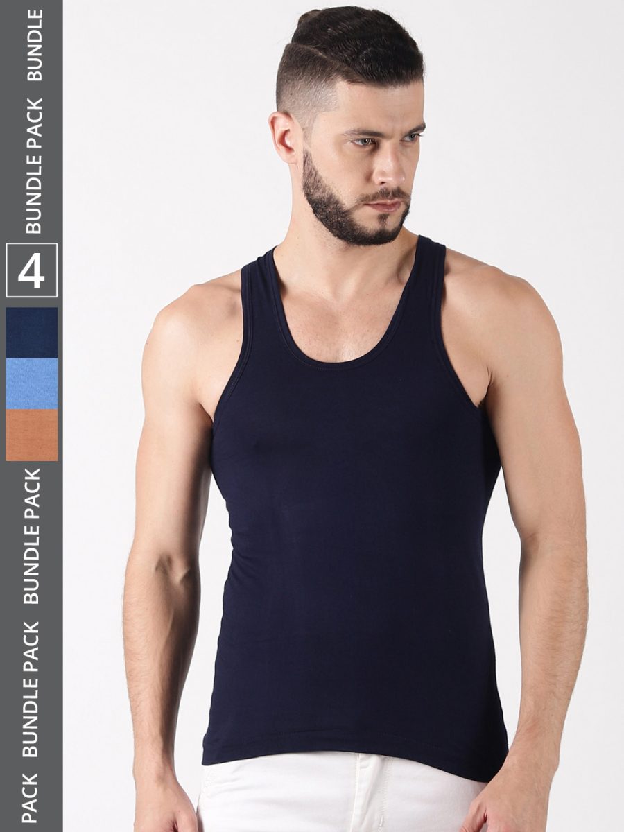 Dollar Lehar Men's Assorted Pack of 4 Combed Cotton Vest
