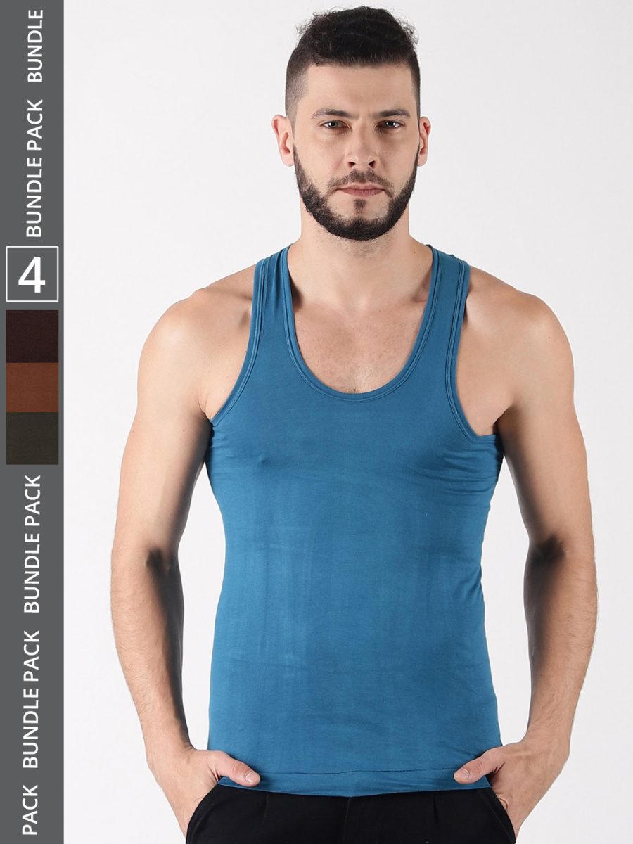 Dollar Lehar Men's Assorted Pack of 4 Combed Cotton Vest