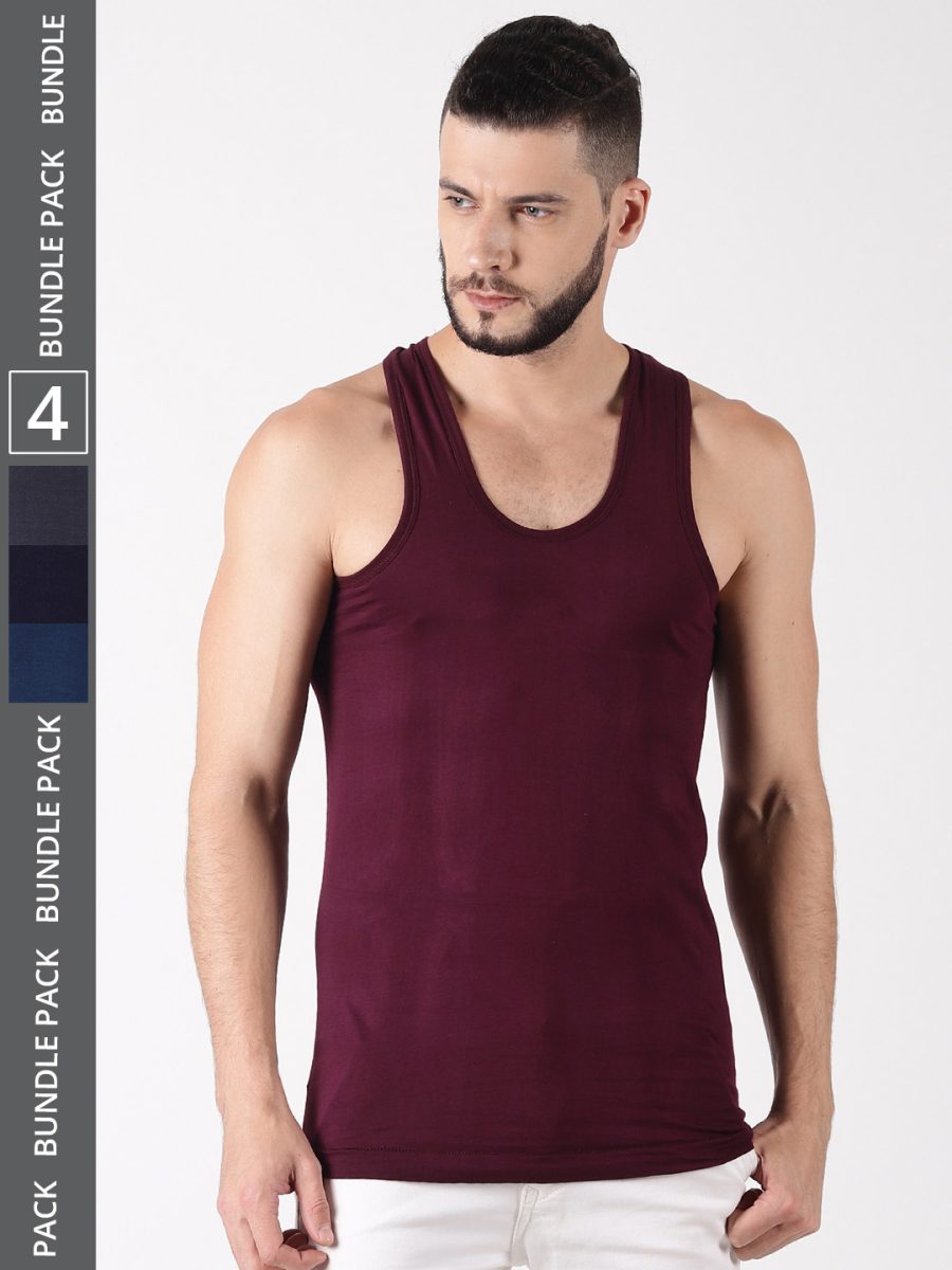 Dollar Lehar Men's Assorted Pack of 4 Combed Cotton Vest