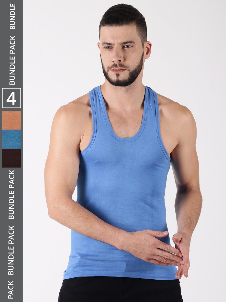 Dollar Lehar Men's Assorted Pack of 4 Combed Cotton Vest
