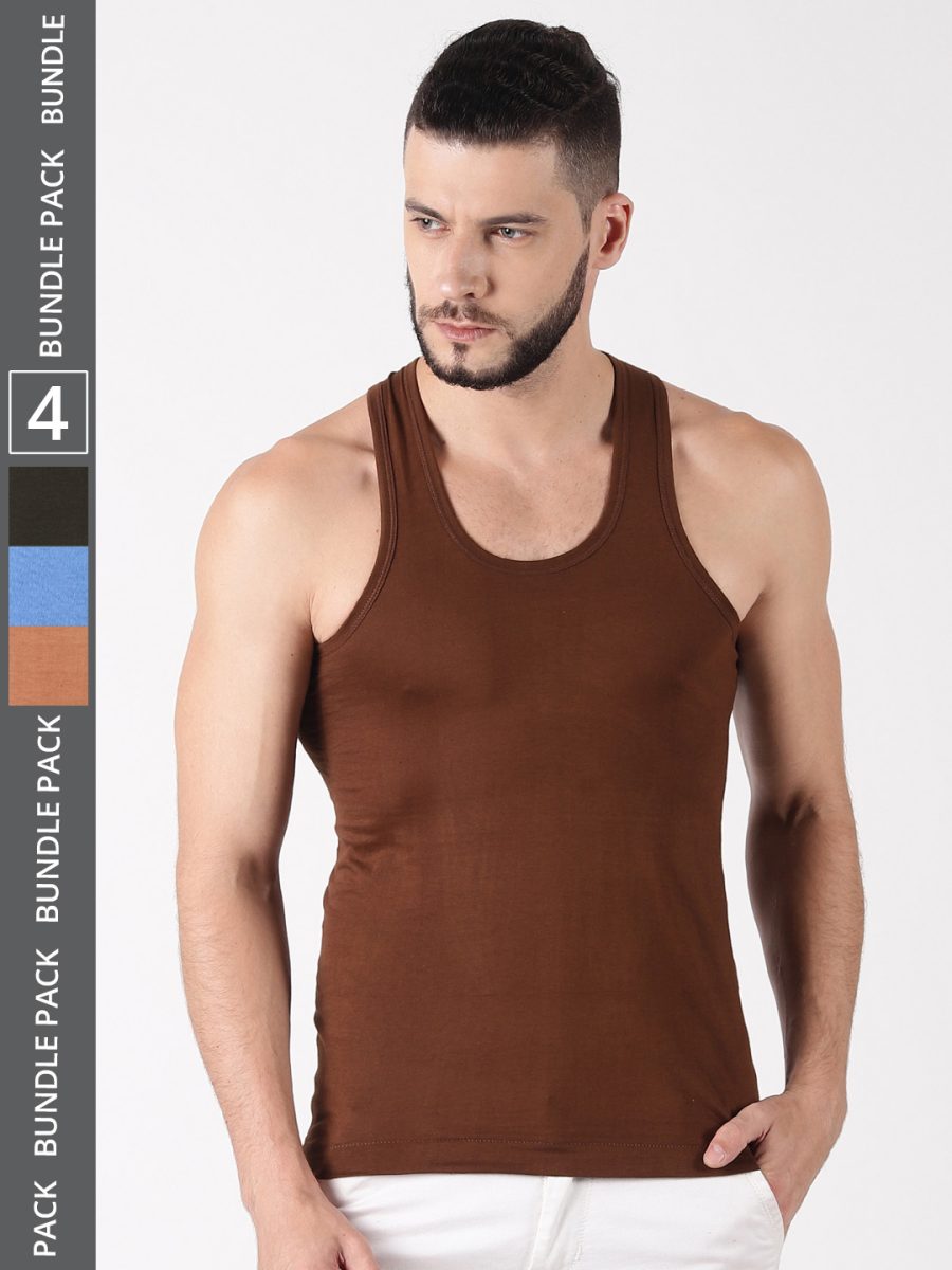 Dollar Lehar Men's Assorted Pack of 4 Combed Cotton Vest