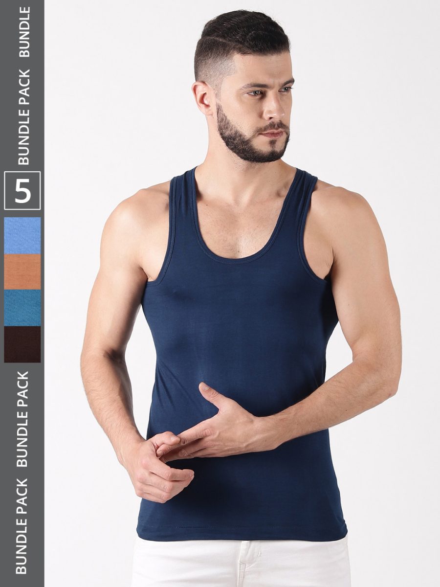 Dollar Lehar Men's Assorted Pack of 5 Combed Cotton Vest